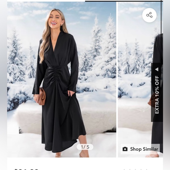 BRAND NEW black v-neck ruched long dress - Picture 1 of 5